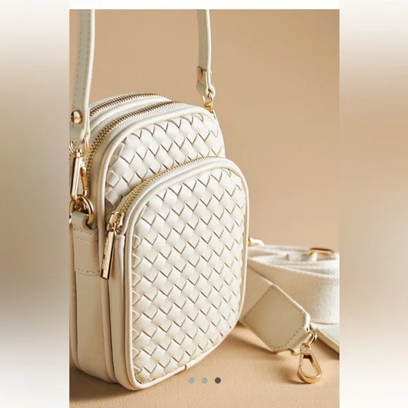 Mali + Lili Josie bone vegan leather double Woven Crossbody Bag convertible - Picture 7 of 11